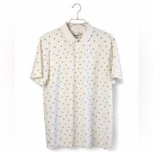 Goodfellow & Co Men’s Feather Print Polo Shirt Large White Navy Stretch